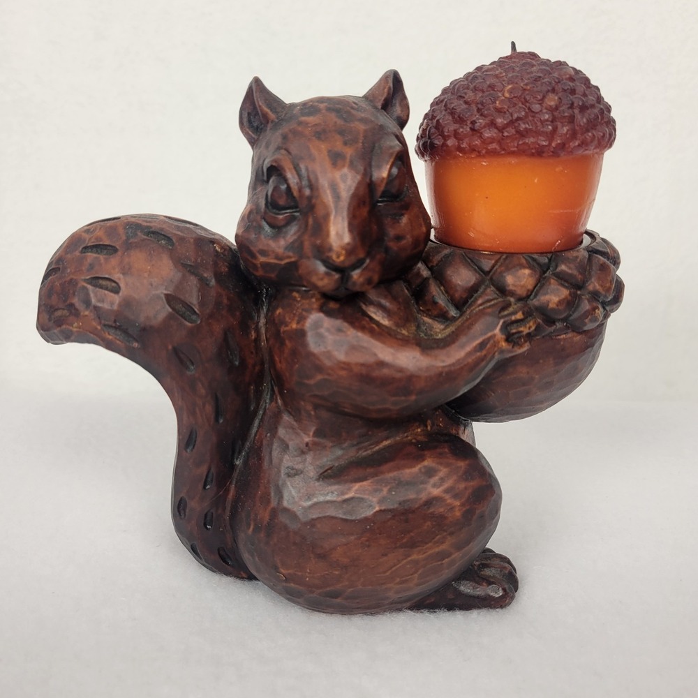 Vtg Illuminations Squirrel Tealight Candle Holder Figurine Acorn Fall Decor 6"